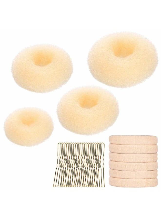 Hair Bun Maker Set, 3 Pieces (Small, Medium, Large), 6 Hair Elastics, 1 Bag Hairpins, Blonde, Nylon