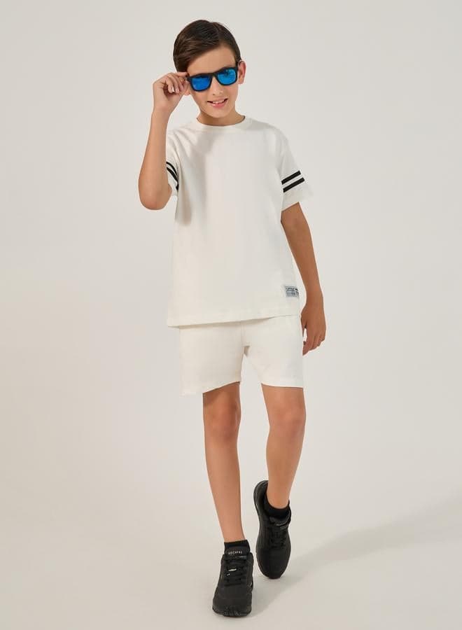 Striped Sleeve Trim Round Neck T-Shirt And Shorts Set