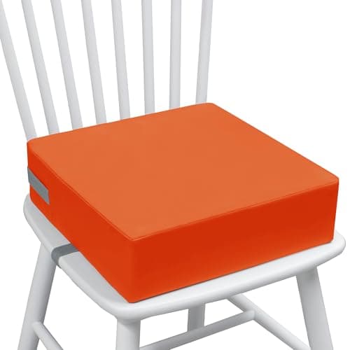 Eiury Toddler Booster Seat for Dining Table Booster Seat for Kitchen Chair Waterproof PU Cushion with Adjustable Buckle Straps NonSlip Bottom Easy Clean Portable Seat CushionTangerine