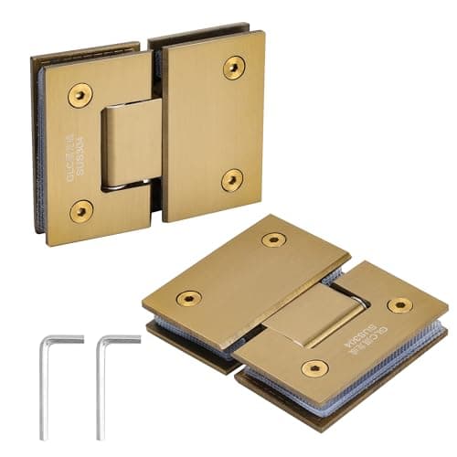 2 Pack Gold Glass Shower Door Hinges 180 Degree, Frameless Glass to Glasses Shower Door Hinges, 304 Stainless Steel Brushed Nickel Showers Door Clamp for 8mm-12mm