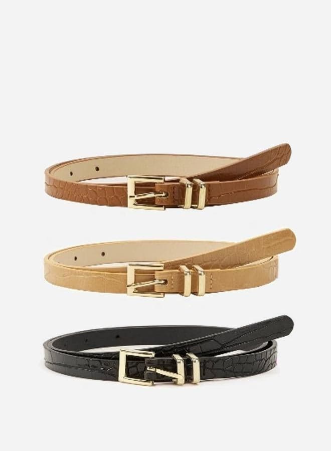 Set of 3 - Solid Slim Belt