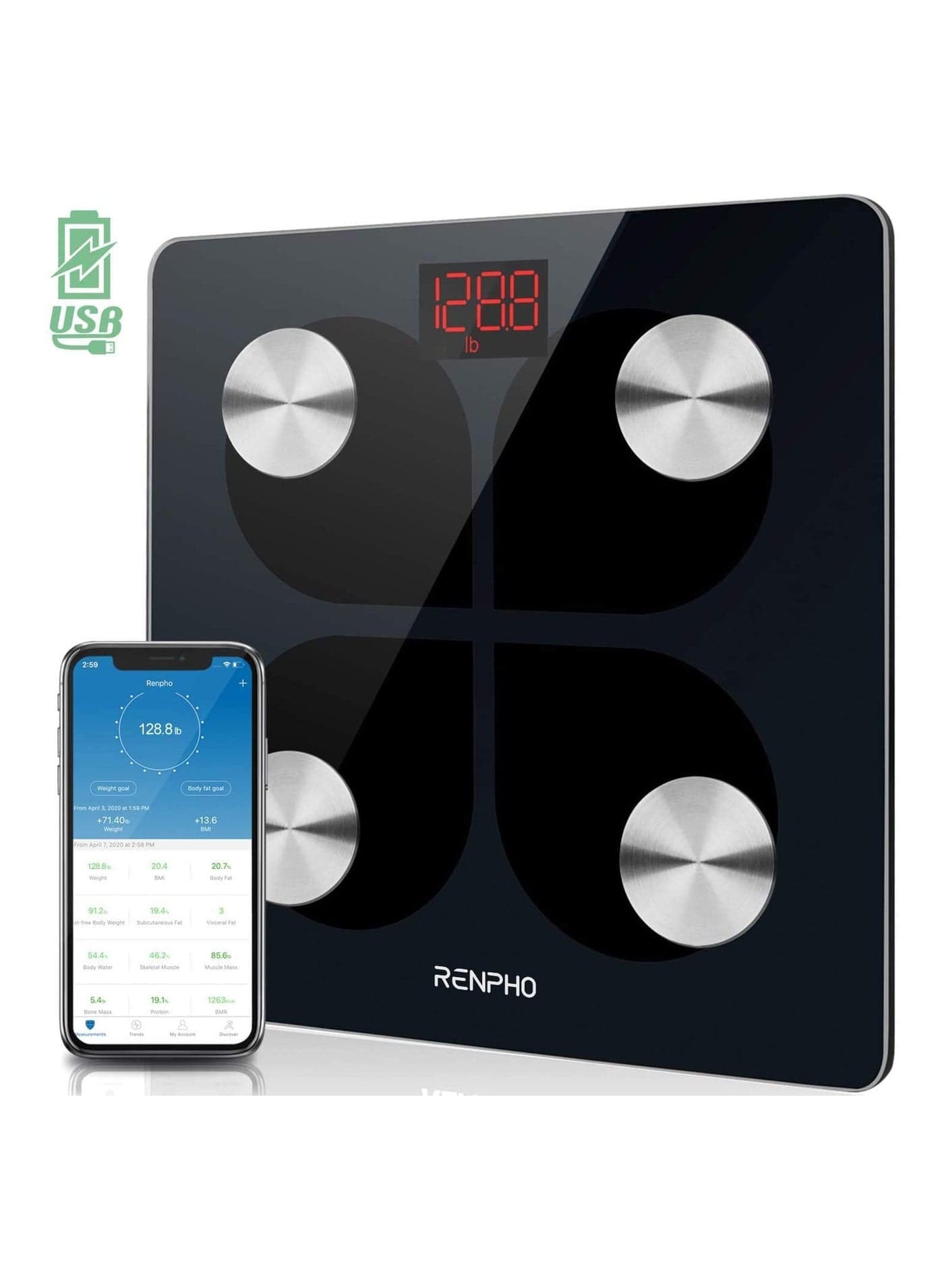 RENPHO USB Rechargeable Digital Bluetooth Weight Scale 396lbs