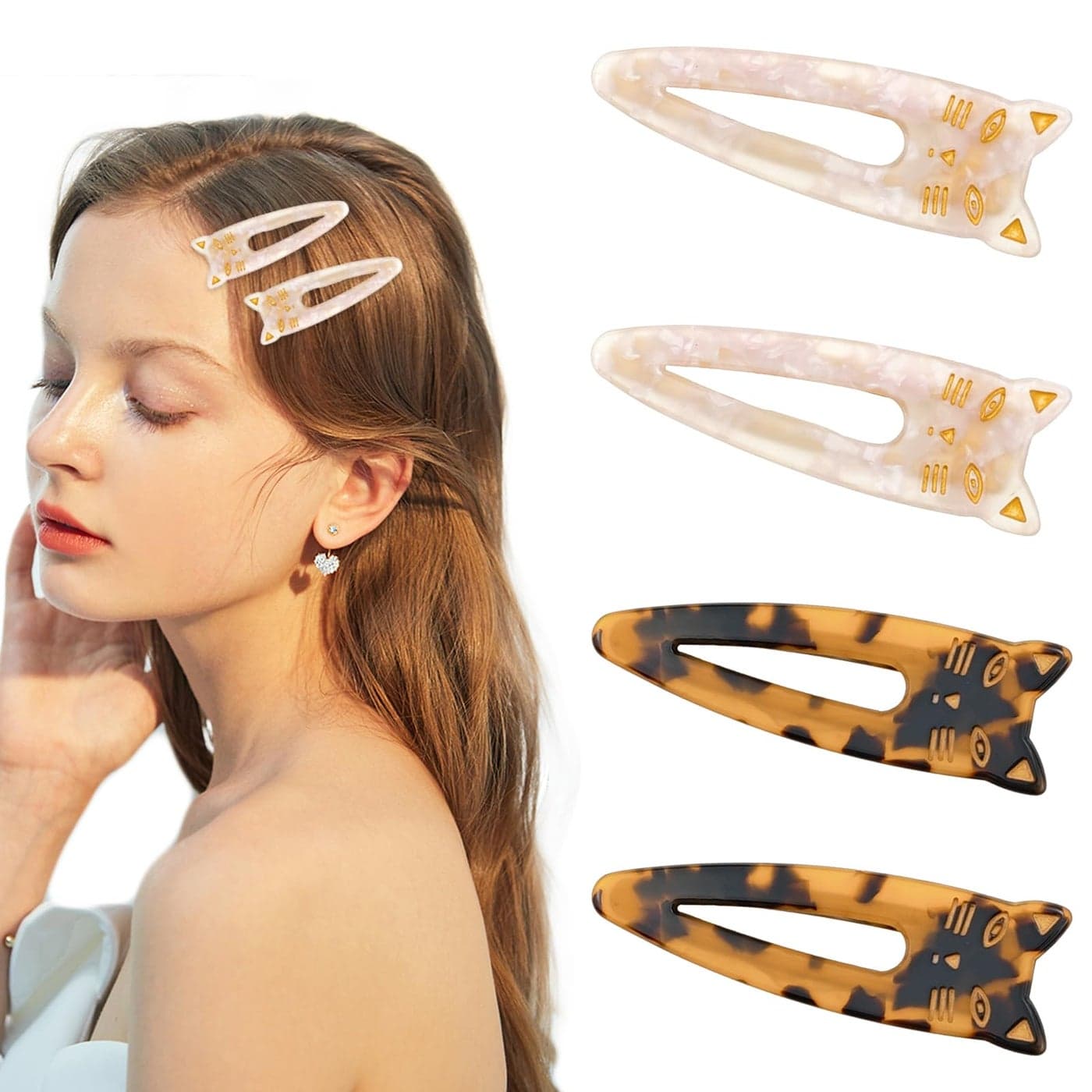 4 PACK Cat Hair Clips Cute Cat Barrettes Fashion Alligator Clip Hair Cat Hair Clips for Women