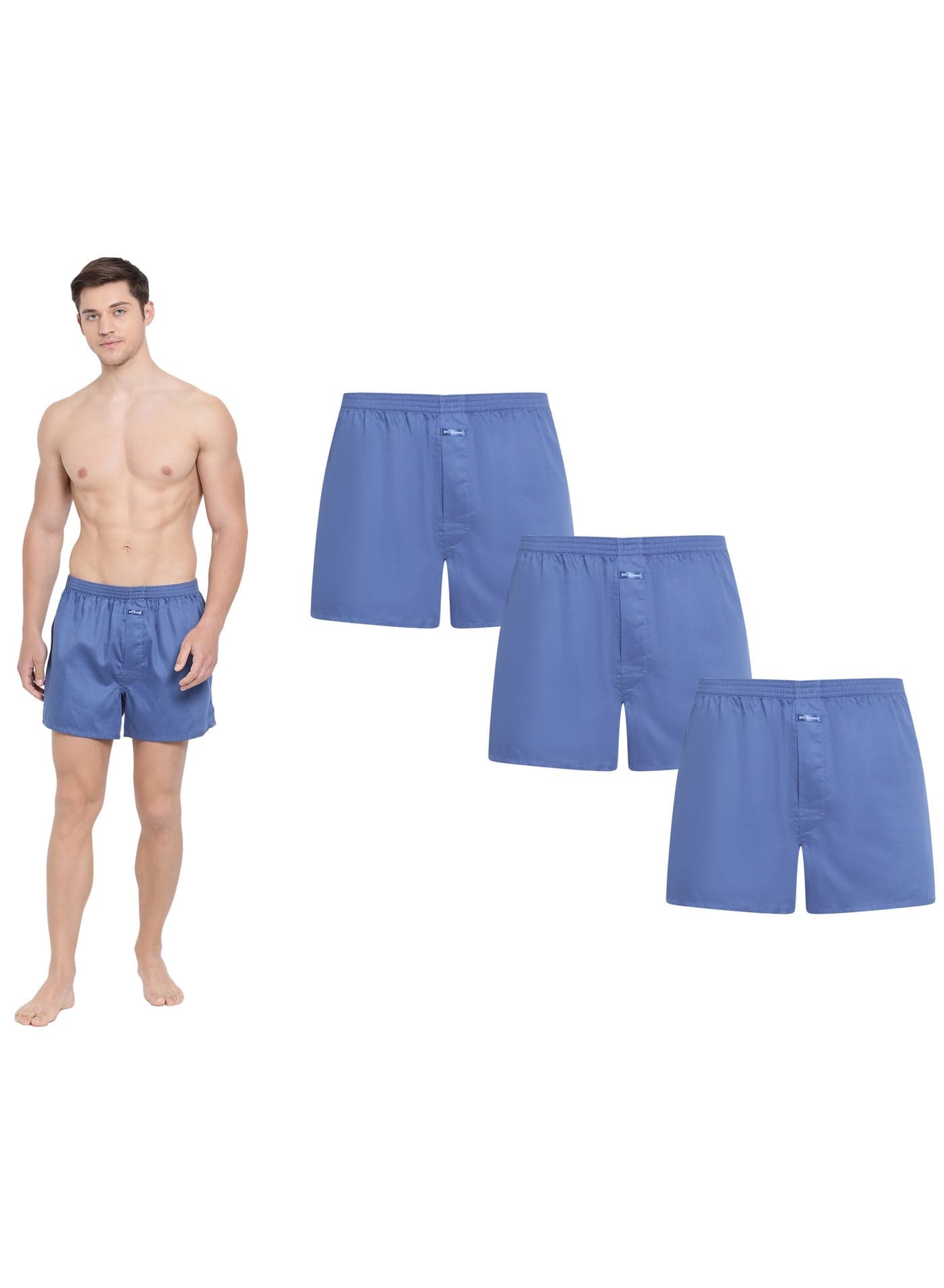MEN'S COTTON BOXER SHORTS (PACK OF 3) - BLUE