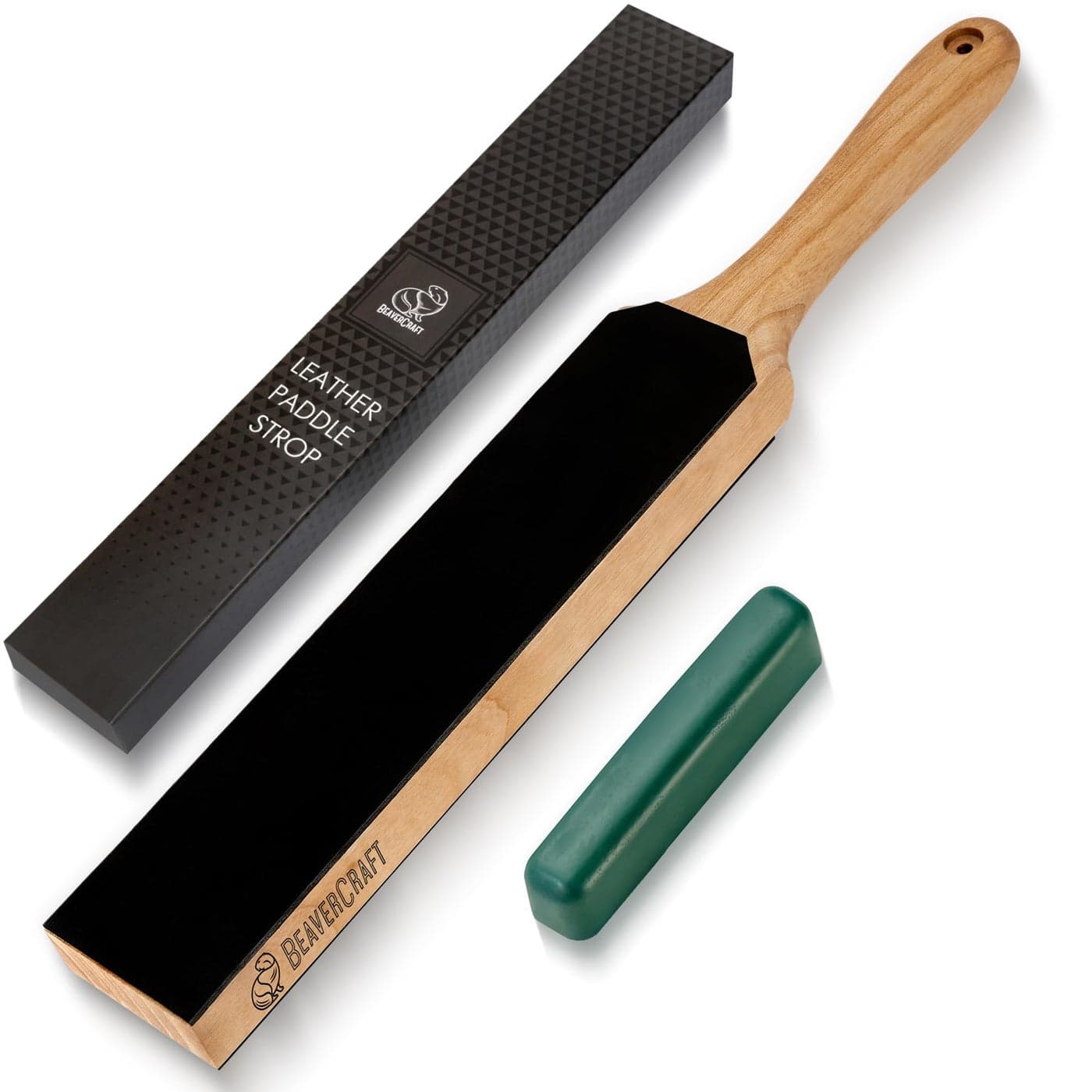 BeaverCraft Leather Strop Kit with Sharpening Polishing Compound Knife Stropping Block 14" Knife Sharpener Leather Strop for Knife LS6P1 Stropping Kit