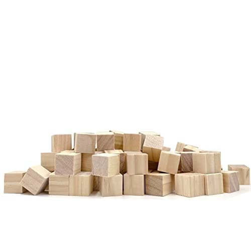 Natural Wooden Blocks for Crafts Unfinished Wood Cubes 2 cm Square Blocks Pack of 80 for Arts and DIY Projects