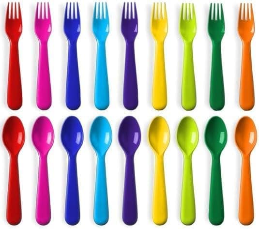 Toddler Utensils Set of 18 Plastic Kids Utensils Forks and Spoons BPA FREEDishwasher Safe Toddler Flatware Set Brightly Colored Childrens Safe Silverewre Cutlery Set