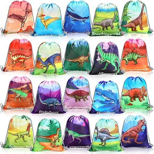 Chumia 40 Pcs Dinosaur Drawstring Gift Bags Dinosaur Party Supplies Dino Theme Party Favor Treat Goodie Candy Bags for Birthday Christmas 20 Style