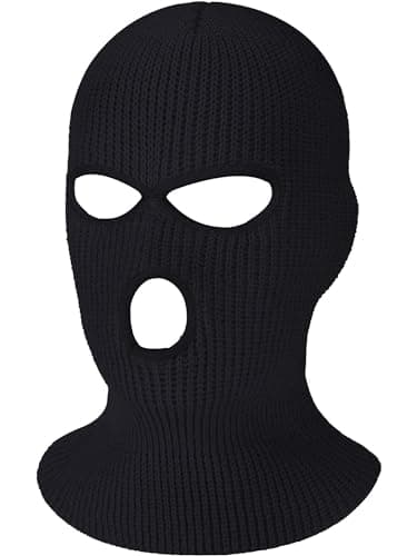 SATINIOR 3 Holes Full Face Cover Outdoor Balaclava Knitted Neck Gaiter Ski Mask for Sports Cycling (Pure Black,Medium)