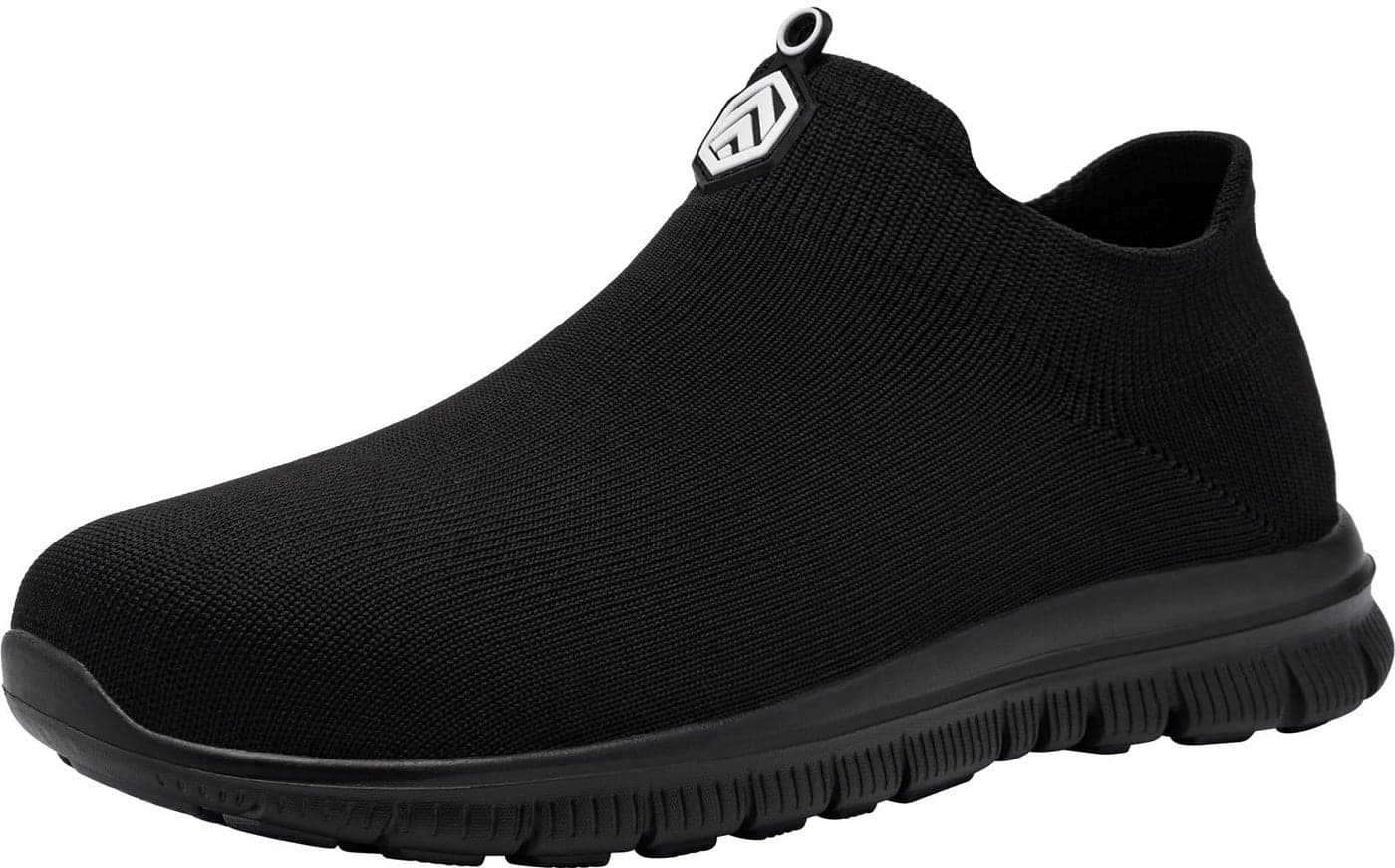 LARNMERN Steel Toe Shoes Men Women Slip On Work Boots Safety Sneakers Comfortable Lightweight Walking Tennis Construction Footwear (14 Women/12 Men, Black)