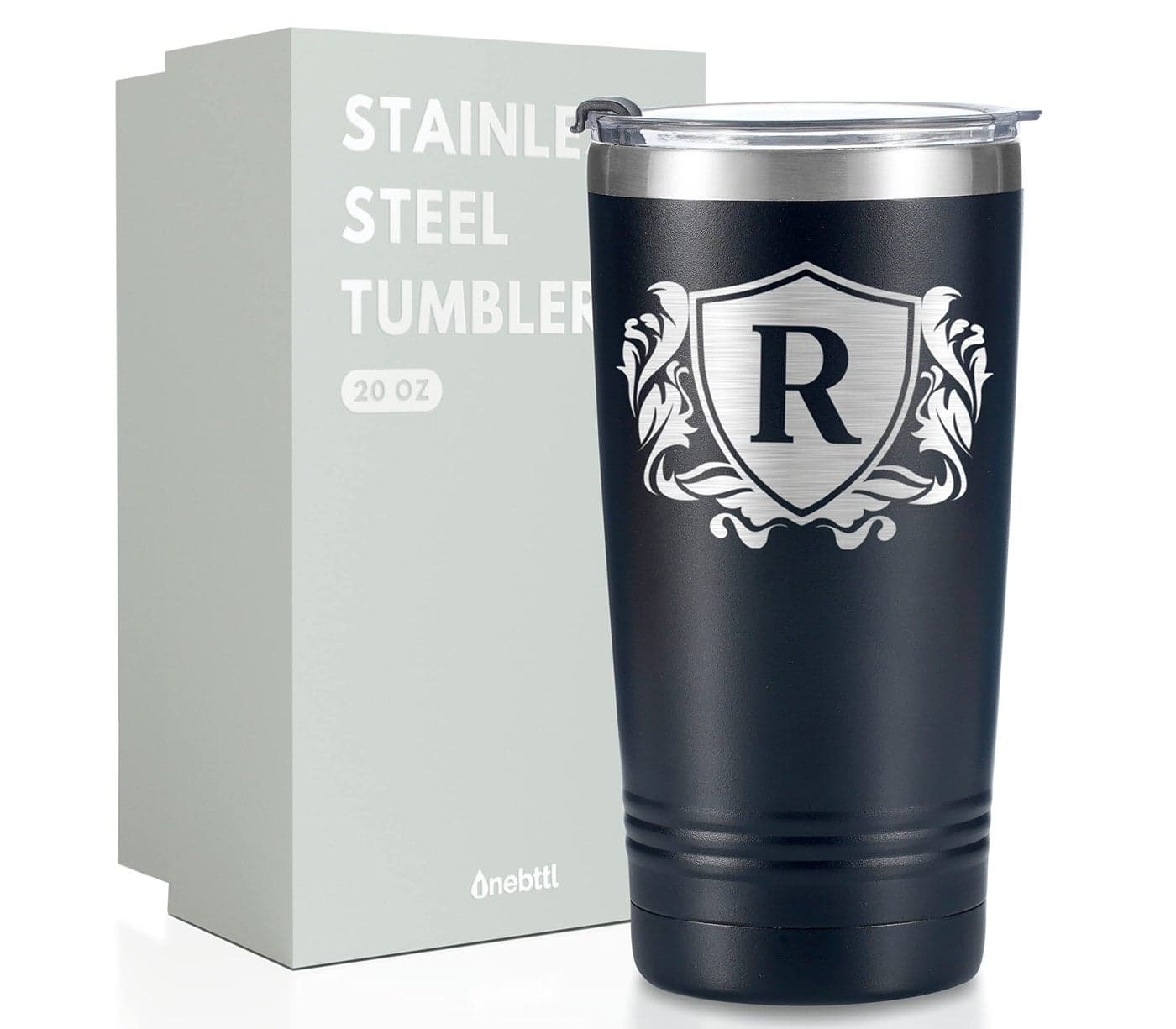 Onebttl Personalized Gifts for Men with Initials Monogrammed Travel Tumbler for Him Custom Coffee Cups Unique Birthday Christmas Gifts for Men who Have Everything Black 20oz R