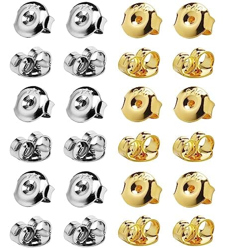 DELECOE 925 Silver Earring Backs Replacements 12pcs Silver 12pcs Gold Hypoallergenic Earring Backs for Studs Secure Locking Earring Backingsfor Stud Earrings 6mm