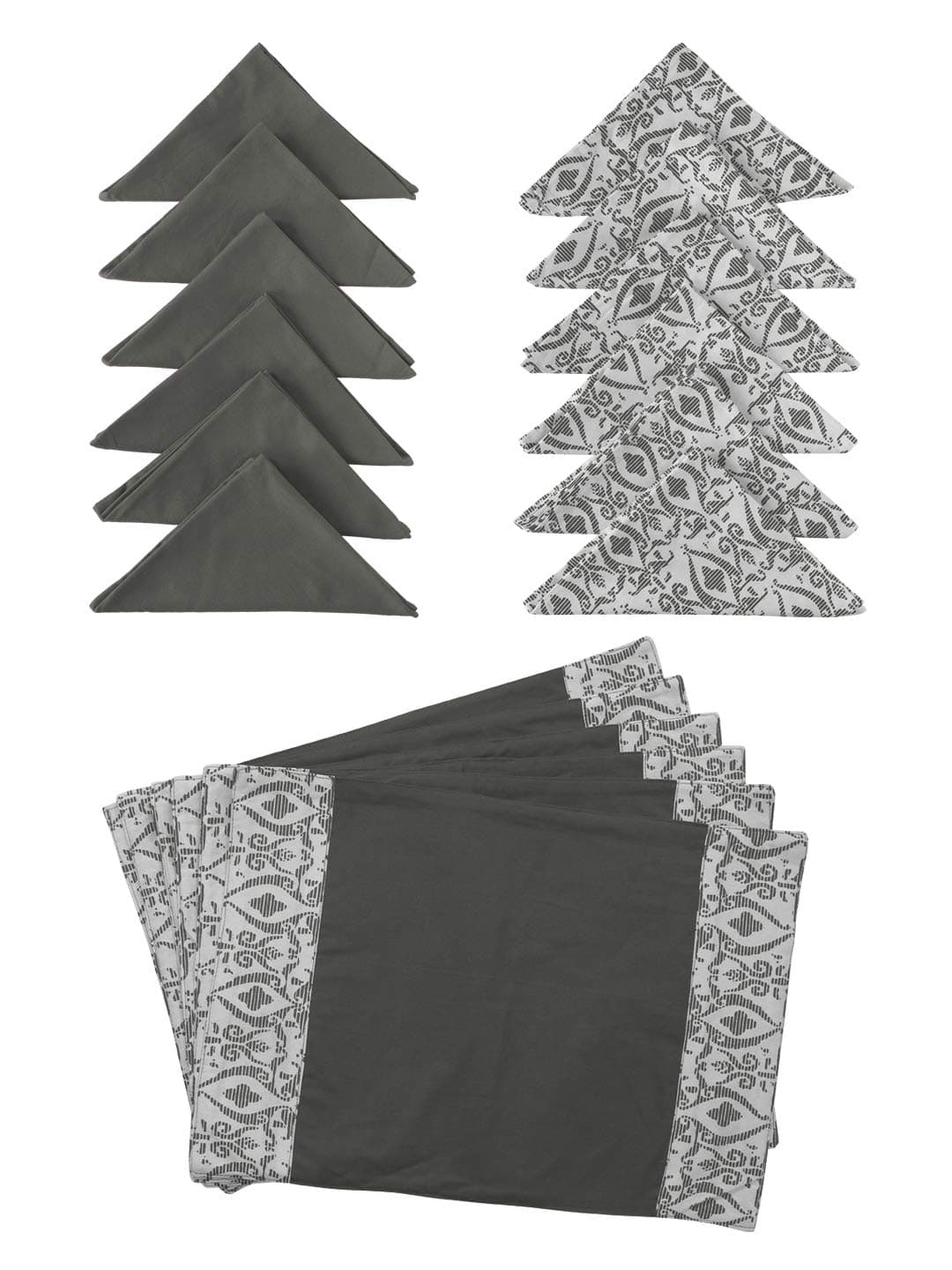 Dekor World Cotton Grey Abstract Printed Place Mat with Napkin Set (Pack of 18) for Dinning Table