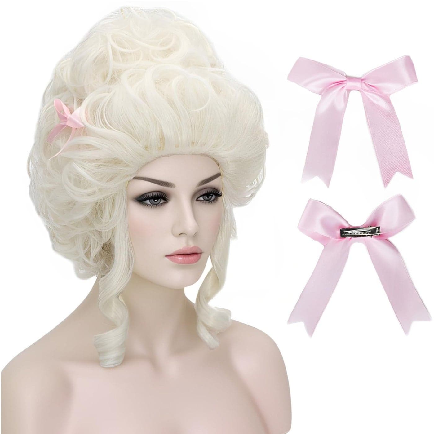 Aicos Ladies 18th Century White Blonde Curly Costume Wig Updo Halloween Cosplay Wigs Adult Women Victorian Dress Costume Wig