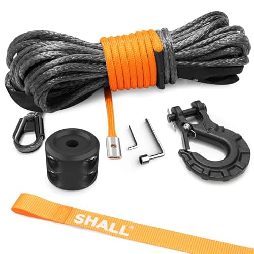 SHALL Winch Rope 14 Inch x 50 Ft Synthetic Winch Rope 10000LBS Winch Line with Protective Sleeve Forged Hook Rubber Stopper Safety Pull Strap Premium Winch Cable for ATV UTV Offroad Vehicle