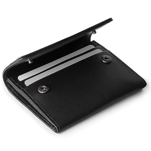 DailyObjects Black Women's Flip Top Card Wallet | Made with Real Leather Material | Carefully Handcrafted | Holds up to 5 Cards | Slim and Easy to Fit in Pocket | Safety with Button Closure