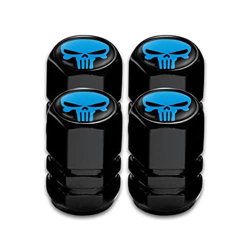 Ajxn Pack4 Skull Tire Valve Stem Caps Airtight Dust Proof Covers for Car Wheel Universal Tire Air Valve Caps Fits Cars Trucks Motorcycles SUVs and Bikes Car Wheels Protection Accessories Blue