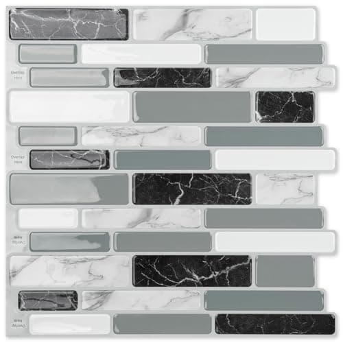 Art3d 20-Sheet Peel and Stick Kitchen Backsplash Tiles, 12"x12" Self-Adhesive Marble Grey Wall Tiles for Kitchen and Bathroom