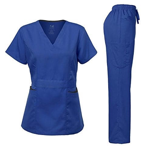 Dagacci Medical Uniform Women's Scrubs Set Stretch Contrast Pocket Royal XL