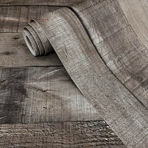 Livebor Gray Shiplap Peel and Stick Wallpaper Wood Contact Paper 17.7”x 196.8” Distressed Wood Wallpaper Peel and Stick Wooden Wall Gray Contact Paper Rustic Shiplap Plank for Walls and Countertops