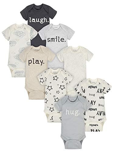 Onesies Brand Unisex Baby 8-Pack Short Sleeve Mix & Match Bodysuits and Toddler T-Shirt Set, Play Smile & Hug Neutrals, 12 Months US