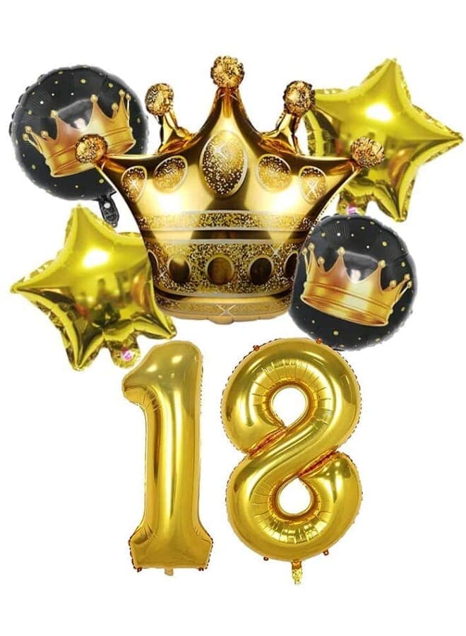 18Th Birthday Decorations For Men Boy Women Girl Black And Gold Birthday Decorations For Happy Birthday Party With 1 Gold Number Balloon And Gold Crown And Star Foil Balloons