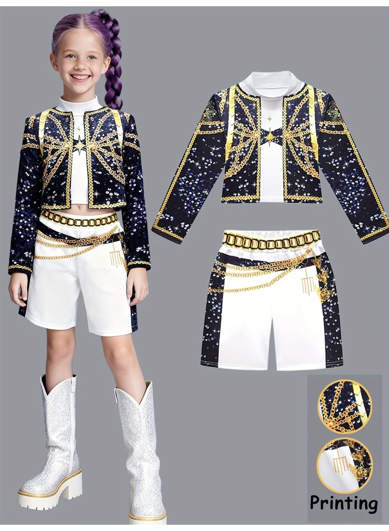 Kpop Demon Hunter Cosplay Costume for Kids, Rumi Costume Singer Costume for Girls Halloween Stage Star Performance Clothes Dress Up