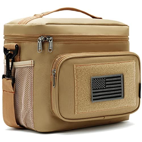 FlowFly Tactical Lunch Bag Large Insulated Lunch Box Cooler Tote for Men, Women with MOLLE/PALS Webbing(Brown, Medium)