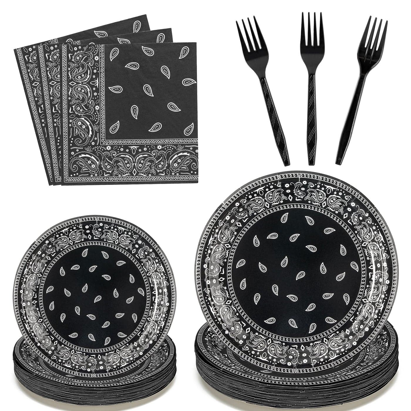 K1tpde 96PCS Cholo Bandana Party Tableware Set Gangsta Theme Paper Plates Western Cowboy Birthday Decorations Included Disposable Dinnerware Paper Napkins Forks Cholo Bnadana Western Party Supplies