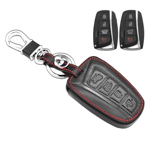 MECHCOS Compatible with Hyundai Santa Fe Azera Equus Genesis Santa Fe XL Sport Leather Key Fob Cover Case Protector Keychain Holder