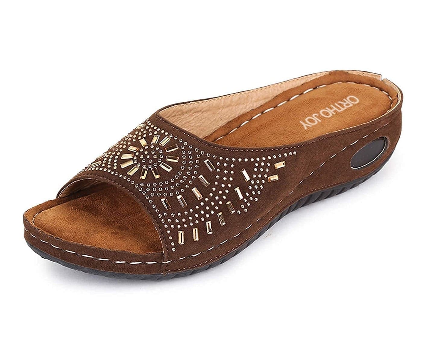 ORTHO JOY Women's Brown Faux Leather Slipper - 6 Uk