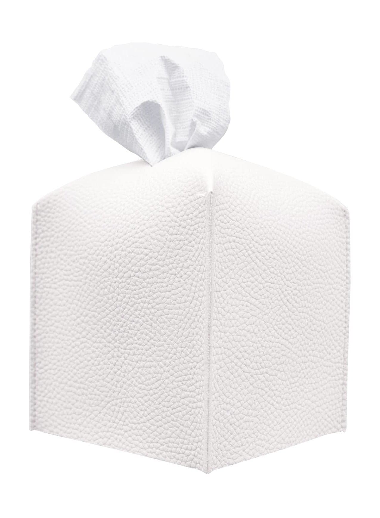 Modern PU Leather Tissue Box Cover - Square Decorative Holder for Bathroom, Office, Nightstand Car (White)