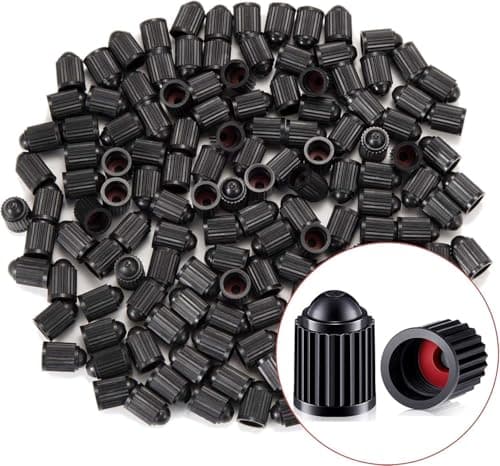 KURAMI Tire Valve Stem Caps 200 Pcs,Black Plastic Valve Caps with Sealing Ring,Valve Stem Caps General for Cars,Bicycles,Motorcycles,Trolleys and Trucks