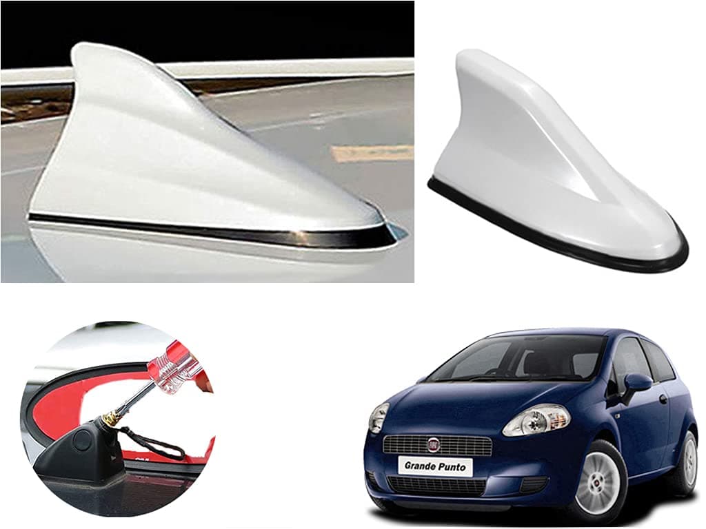 Auto Pearl Shark Fin Antenna Universal Replacement Car Antenna Roof Aerial ABS Material Waterproof Rubber Ring AM FM Radio Signal Compatiable with - I10 Grand - (Color White)