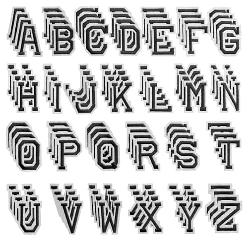 CXWLJL 104Pcs Iron on Letter Patches Letters AZ Embroidered Applique Patches for Clothes Skirts Hats Socks Jeans DIY Accessories Black