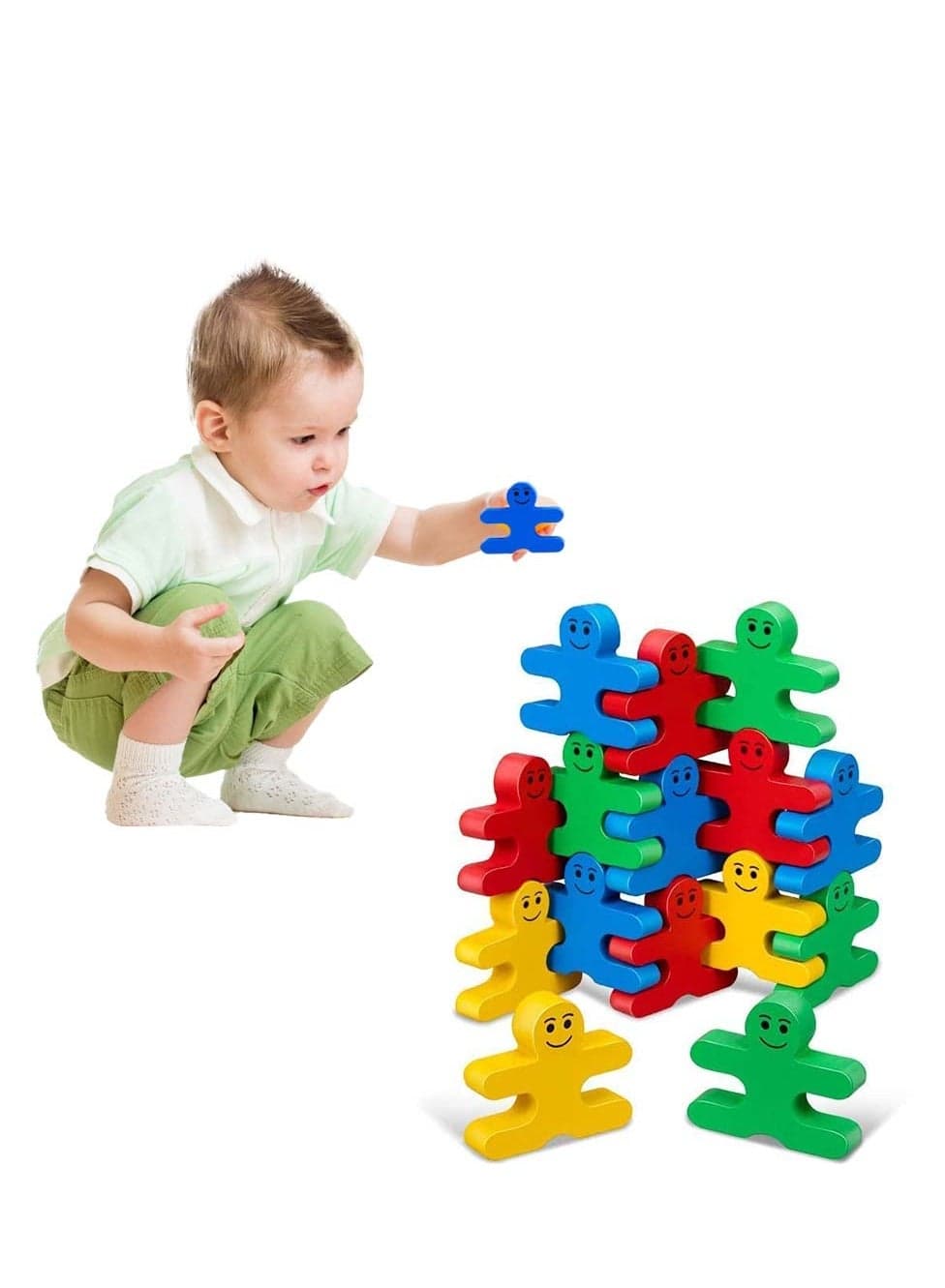 16Pcs Wooden Stacking Blocks for Toddlers 1-3 Years, Sensory Toys for Boys u0026 Girls, Suitable Birthday Gifts for Age 2-4