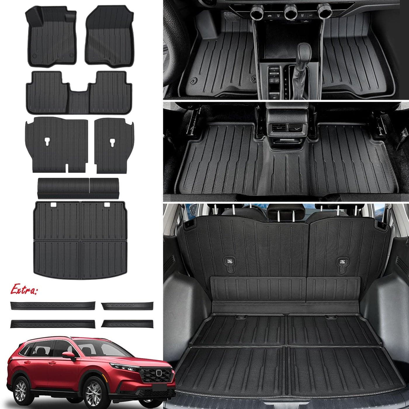 JOULARISE Floor Mats Cargo Mat Set for Honda CRV 2026 2025 2024 2023 Car Mat AccessoriesInclude Hybrid All Weather TPE Cargo Liner Door Sill Protectors for CRV Gas HybridFull Set Mats