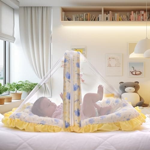Classic Mosquito Net for Baby 0-12 Months with 100% Cotton Base | Soft & Breathable Infant Sleeping Base | Portable, Foldable & Easy to Use | Safe & Comfortable – Yellow