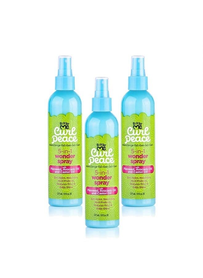 Curl Peace 5-In-1 Wonder Spray (3 Pack) - Detangles, Nourishes, Heat-Protects, Reduces Frizz, Adds Shine, Contains Flaxseed, Avocado Oil, Castor Oil, No Animal Testing, 8 oz