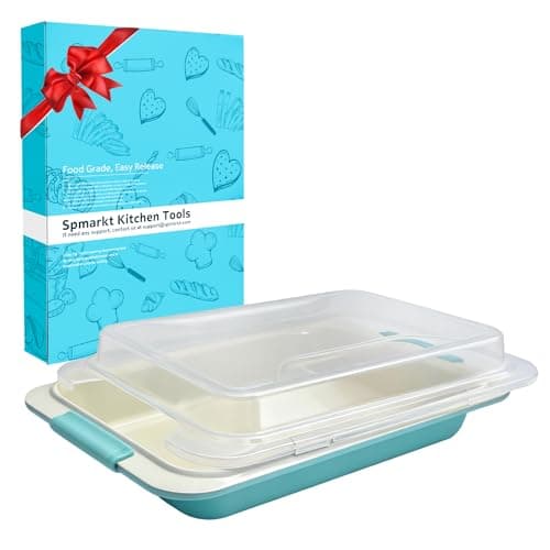 Spmarkt 13x9 Inch Baking Pan with Lid HeavyDuty Nonstick Aluminized Steel Baking Pan with Silicone Grip Handles Bake Cover Carry Pan for Brownies Lasagna Casseroles Roasting Potlucks