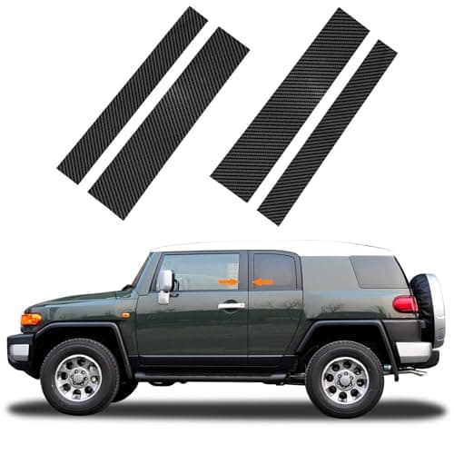 Bilisin Door Window Pillar Posts Trim Kit Compatible with Toyota FJ Cruiser 2007-2014 Exterior Accessories, 4PCS Carbon Fiber Black Anti Scratched Center B Pillar Molding Cover Stickers