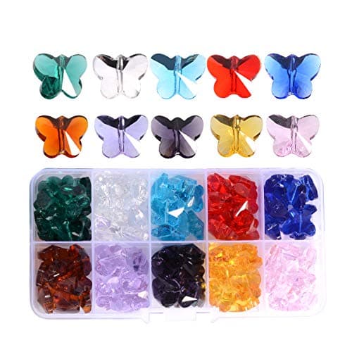 100pcs Crystal Butterfly Beads LONGWIN 14mm Multicolor Glass Beads for Jewelry Making Chandelier Parts