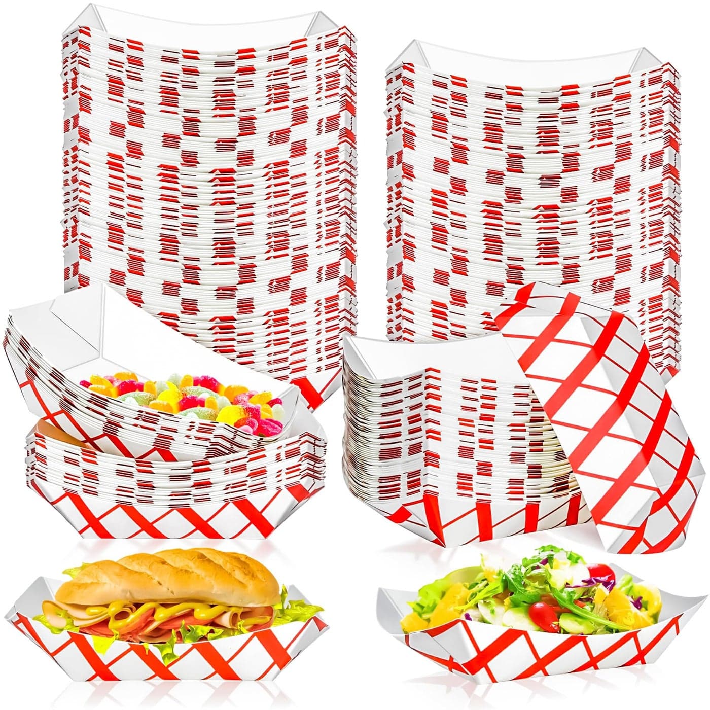 MotBach 100 Pack 2lb Checkered Paper Food Boats Disposable Paper Boats Kraft Paper Food Trays Paper Food Serving Boat Tray Basket for Snacks Hot Dogs Sandwich Burgers Popcorn Chips Tacos Fries Nacho