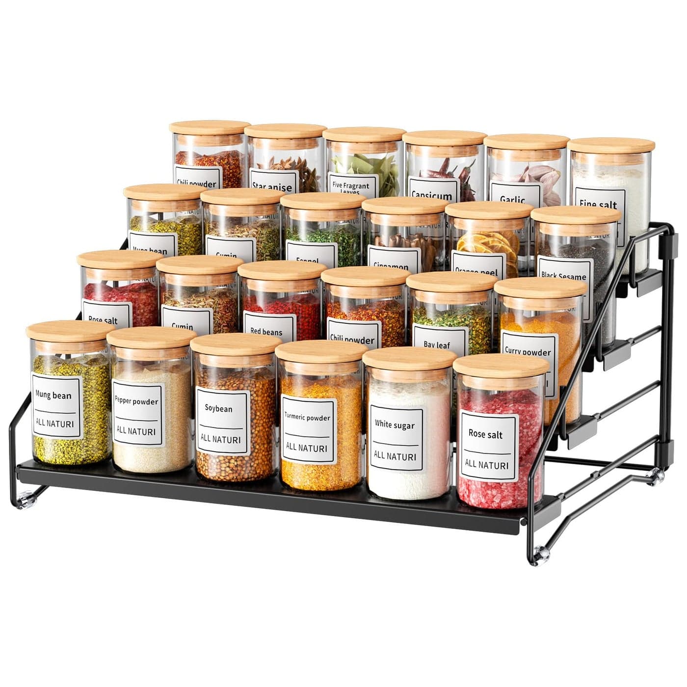 RCHYFEED Spice Rack Organizer for Cabinet Pantry4 Tier Spice Rack Countertop Depth Adjustable Spice Organization for CabinetTierd Seasoning Organizer for CabinetBlack 1Pack