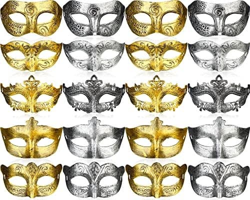 Yunsailing 40 Pcs Masquerade Mask Bulk Halloween Vintage Mardi Gras Masks Antique for Venetian Ball Cosplay Performance Prop(Gold, Silver)