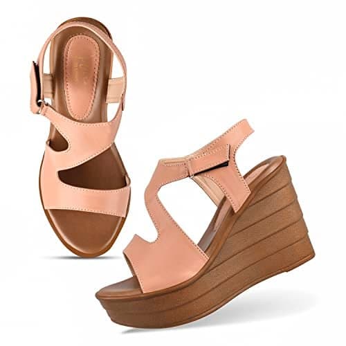 JM LOOKS Women' Platform Peach Wedges High Heel Fashion Sandal Comfortable and Stylish Wedge for Casual & Formal Occasions