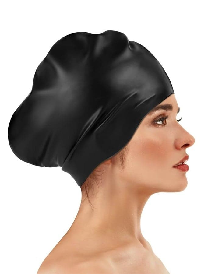 Large Long Hair Swim Cap with Extra Room for Women Men, Silicone Swimming Cap for Long Thick Hair, Adult Waterproof Swim Hats Bathing Caps to Keep Hair Dry