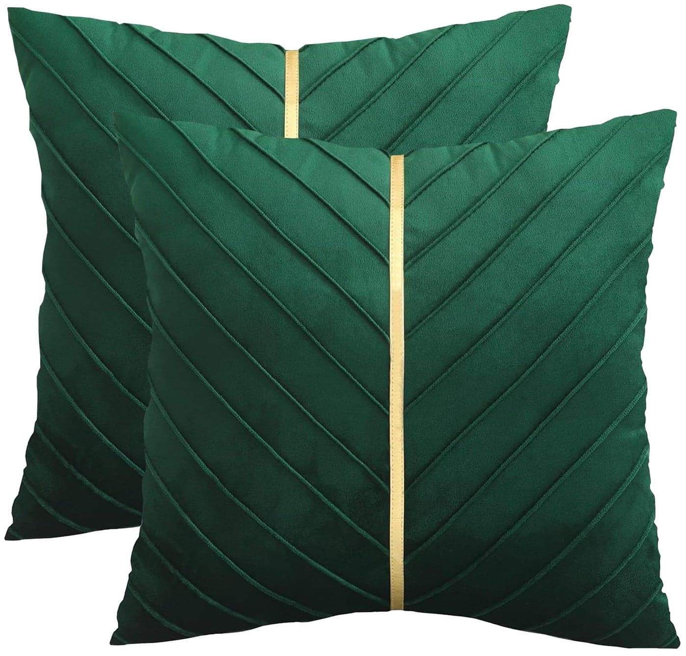 Tosleo Dark Green Velvet Throw Pillow Covers 18x18 inch Pack of 2 with Gold Leather Home Decorative Cushion Cases Luxury Modern Pillow Covers for Sofa Bedroom Livingroom Car