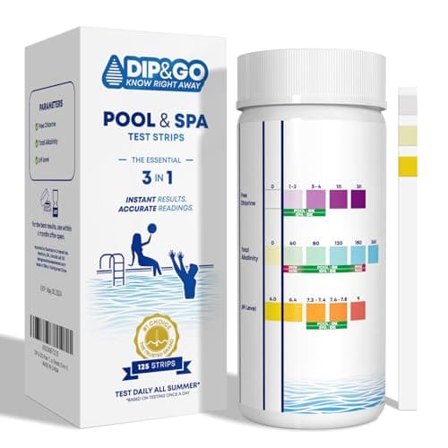 Pool and Spa Test Strips - 125 Count 3-in-1 Kit for pH, Total Chlorine, Total Alkalinity - Hot Tub Testing