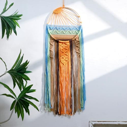 Sun Wall Decor Dream Catcher Macrame Hanging Sunrise Wall Art Large Boho Dreamcatchers Woven Tapestry Rustic Colorful Room Decor for Bedroom Living Room Nursery Sunrise